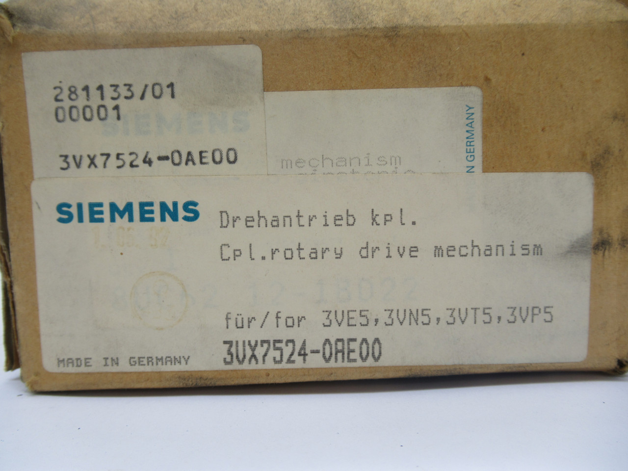 Siemens 3VX7524-0AE00 Coupling Rotary Drive Mechanism NEW