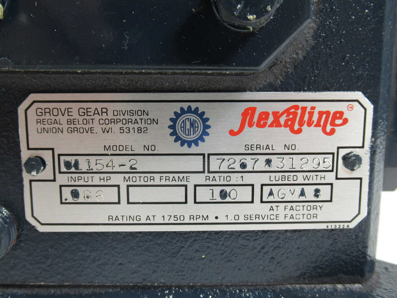 Grove Gear U1154-2 Flexaline Reducer .088 HP 100 Ratio 1750 RPM NEW