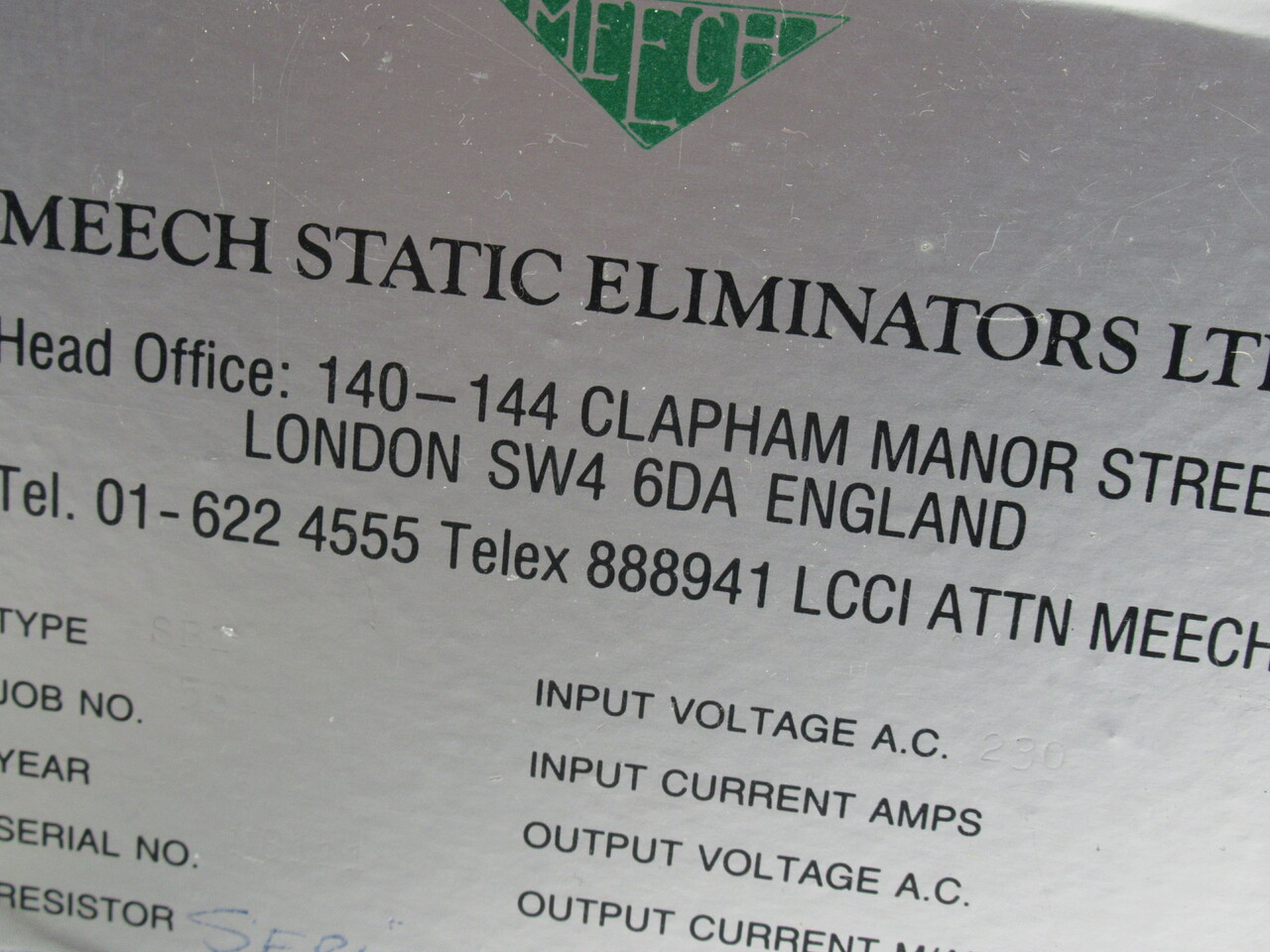 Meech Static Eliminator 5311 SB1 Static Eliminator 230VAC *Detached Wand* USED