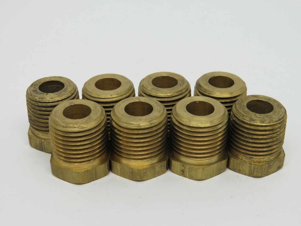 Generic Brass Hex Bushing 3/8" Male NPT x 1/8" Female NPT Lot of 8 USED