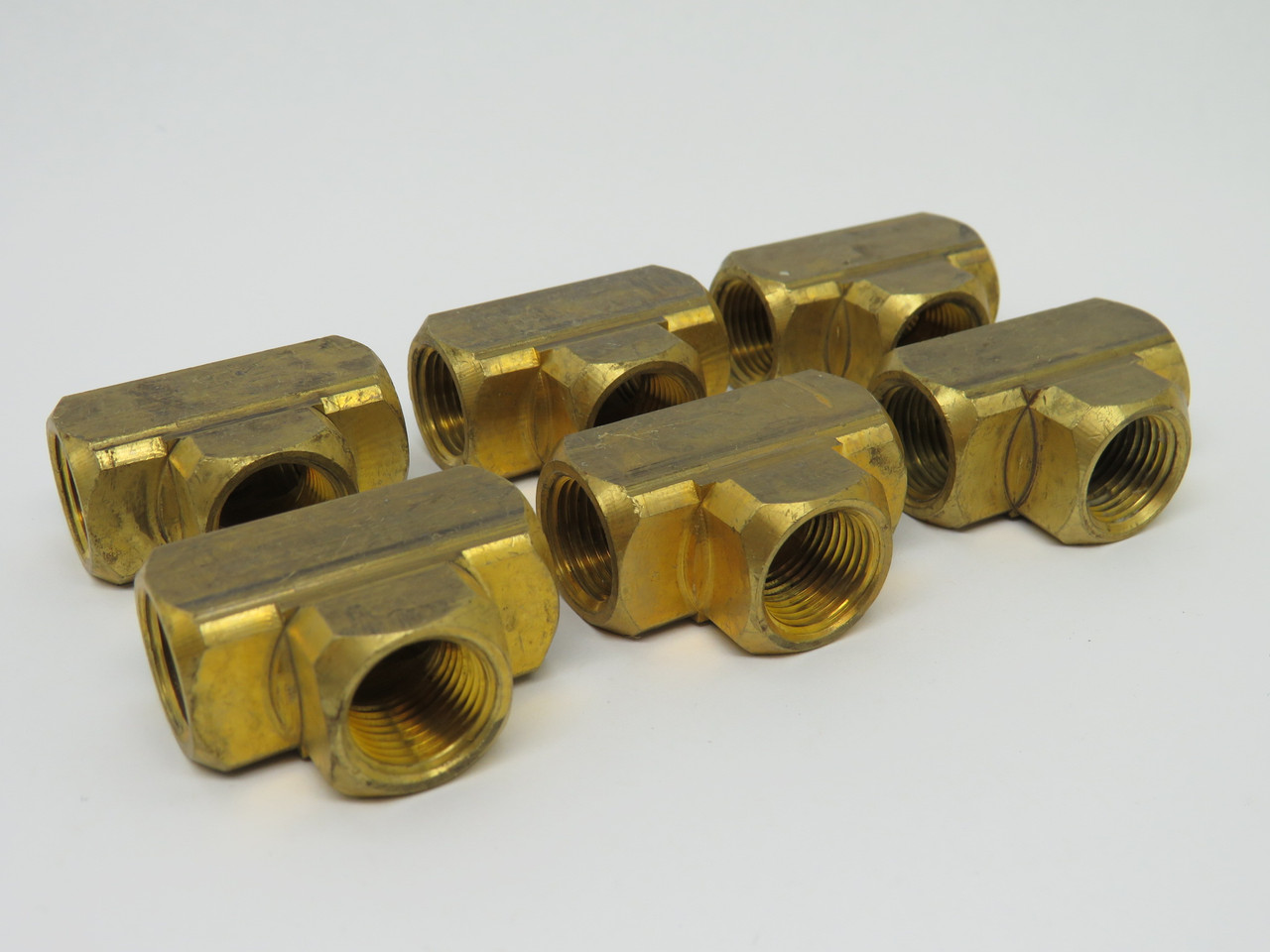 Generic Brass Tee Fitting 3/8" x 3/8" x 3/8" Female NPT Lot of 6 USED