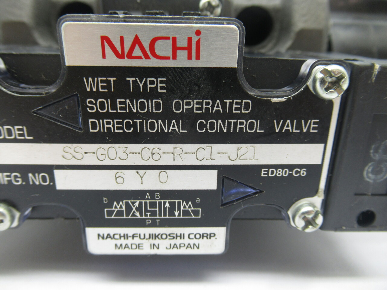 Nachi SS-G03-C6-R-C1-J21 Directional Control Valve 100/110VAC 50/60Hz NOP