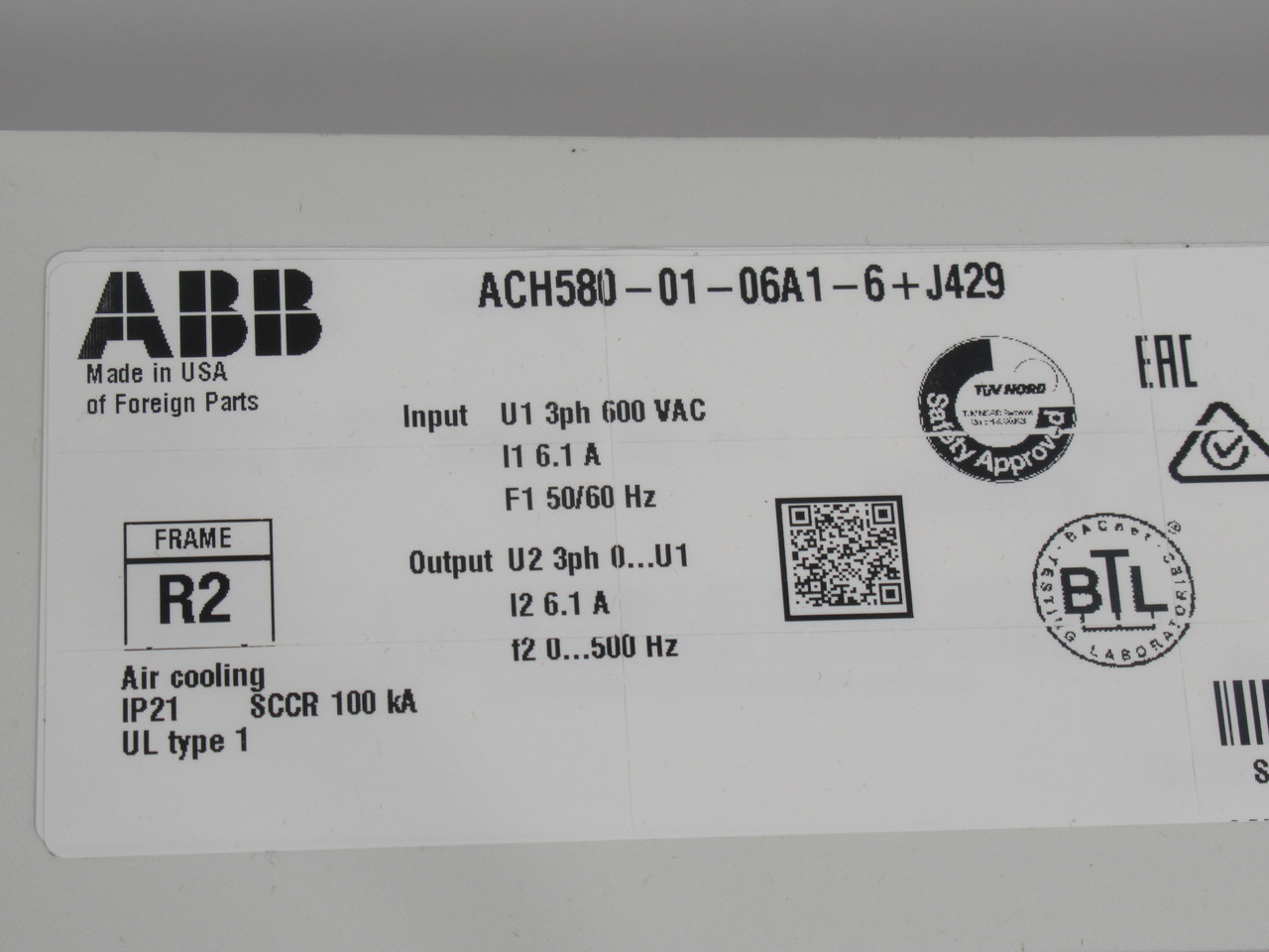 ABB ACH580-01-06A1-6+J429 Drive With Bluetooth 3Ph 0-600V *Cosmetic Damage* NEW