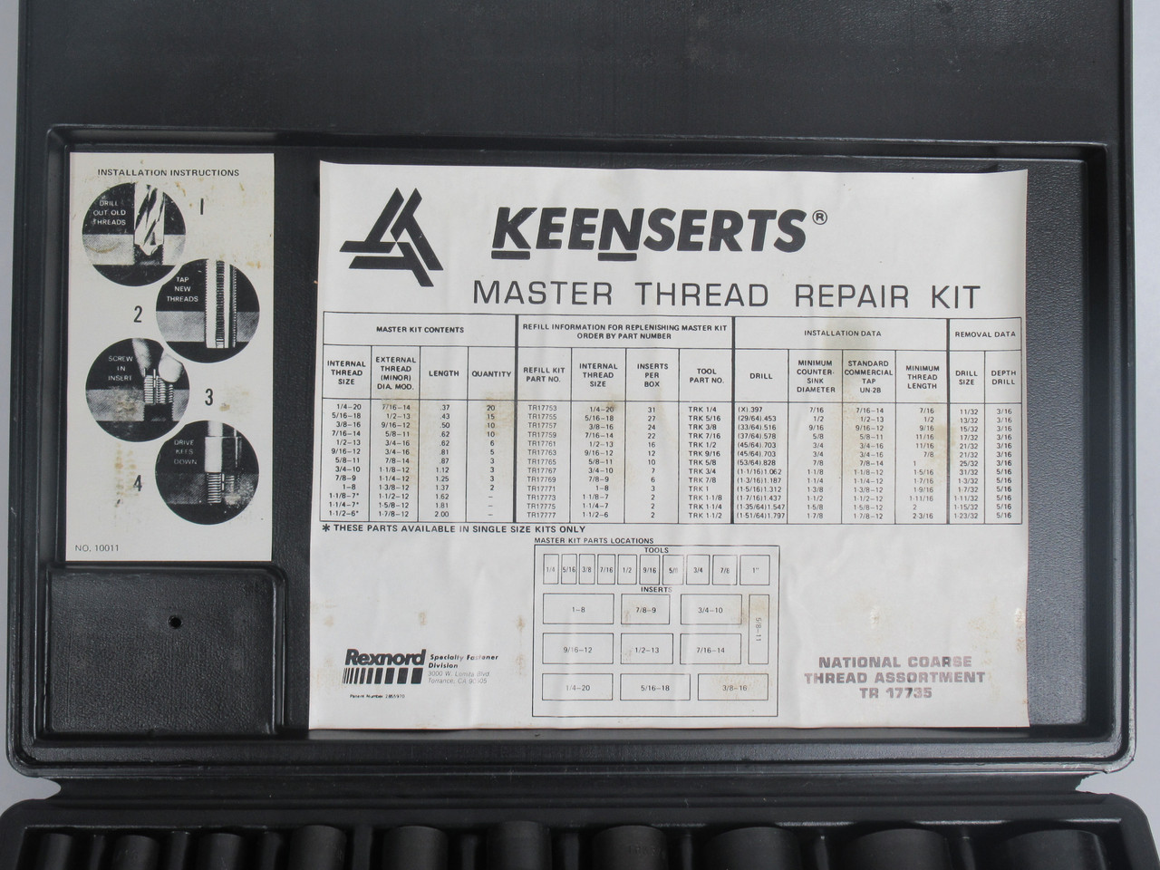 Rexnord TR17735 Keenserts Master Thread Repair Kit USED