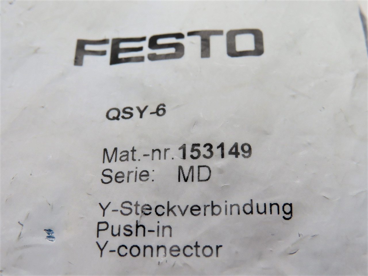 Festo QSY-6 153149 Push-In Y-Connector 6mm Tubing OD 10-Pack NWB