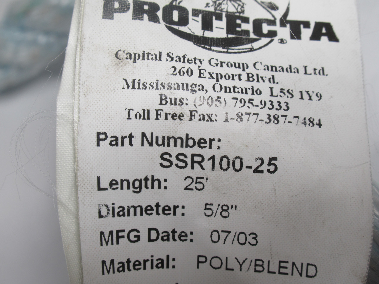 Protecta SSR100-25 Rope Lifeline w/ Snap Hook 25' L x 5/8" Diameter USED