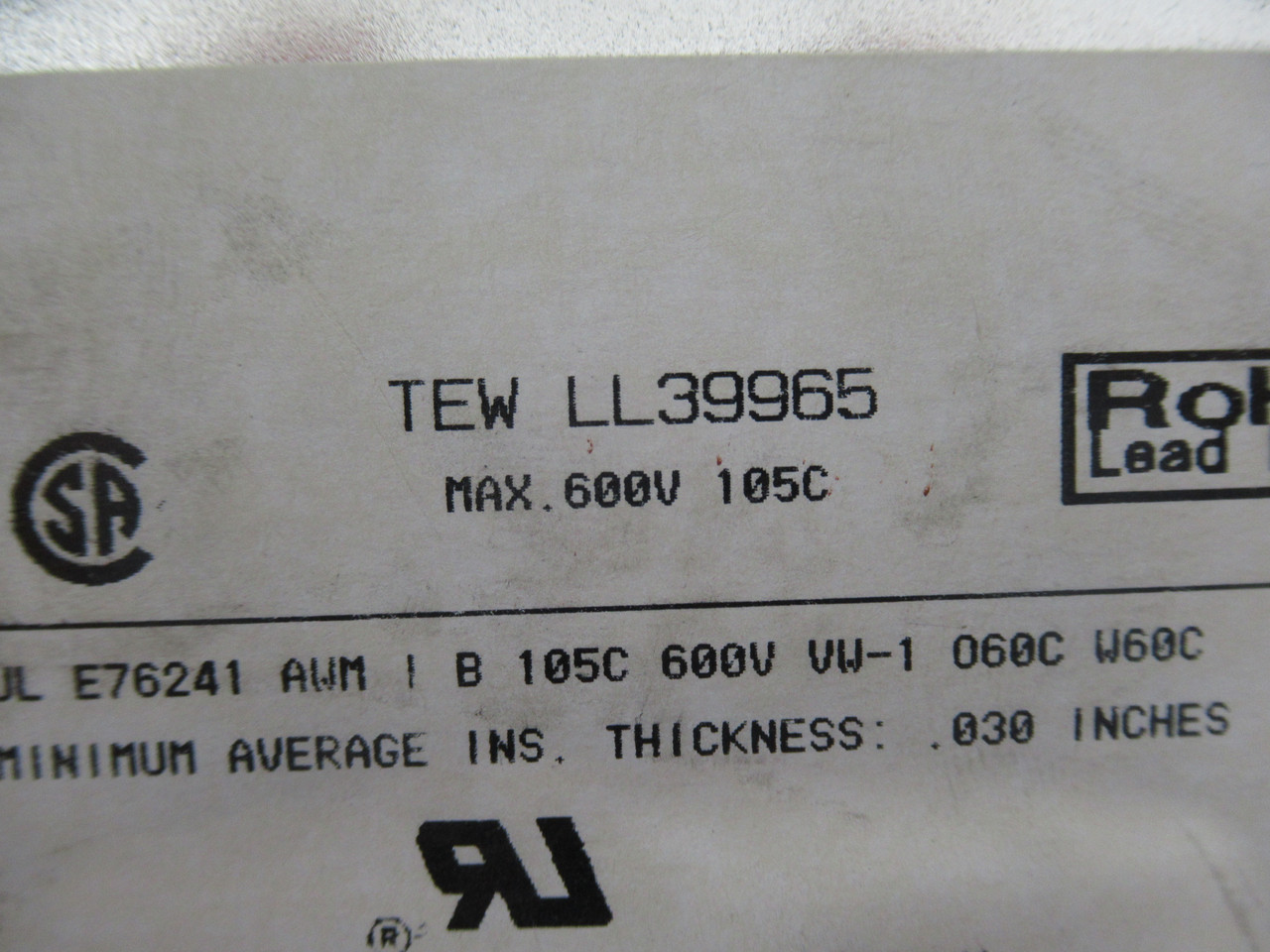 Generic 3618536 LL39965 Single Conductor 18AWG 600V .030" *PORTIONS CUT* USED