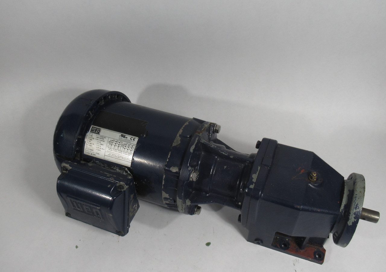 WEG 1/2HP 1760RPM 208-230/460V 56C TEFC 3Ph C/W Gear Reducer 6.89:1 Ratio USED