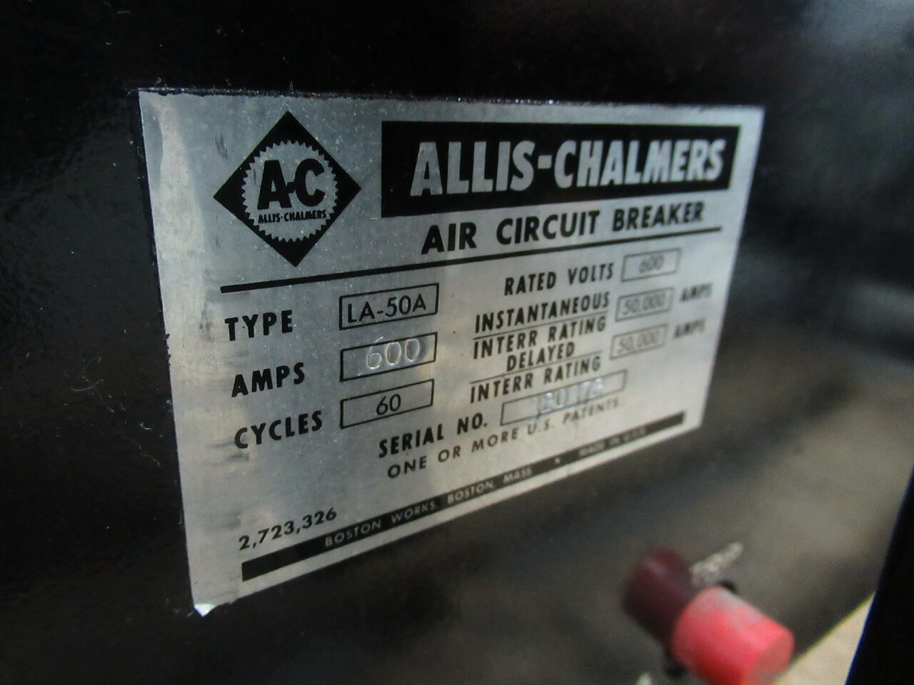 Allis-Chalmers LA-50A Air Circuit Breaker 600A 600V 3-Pole C/W AC-Pro USED