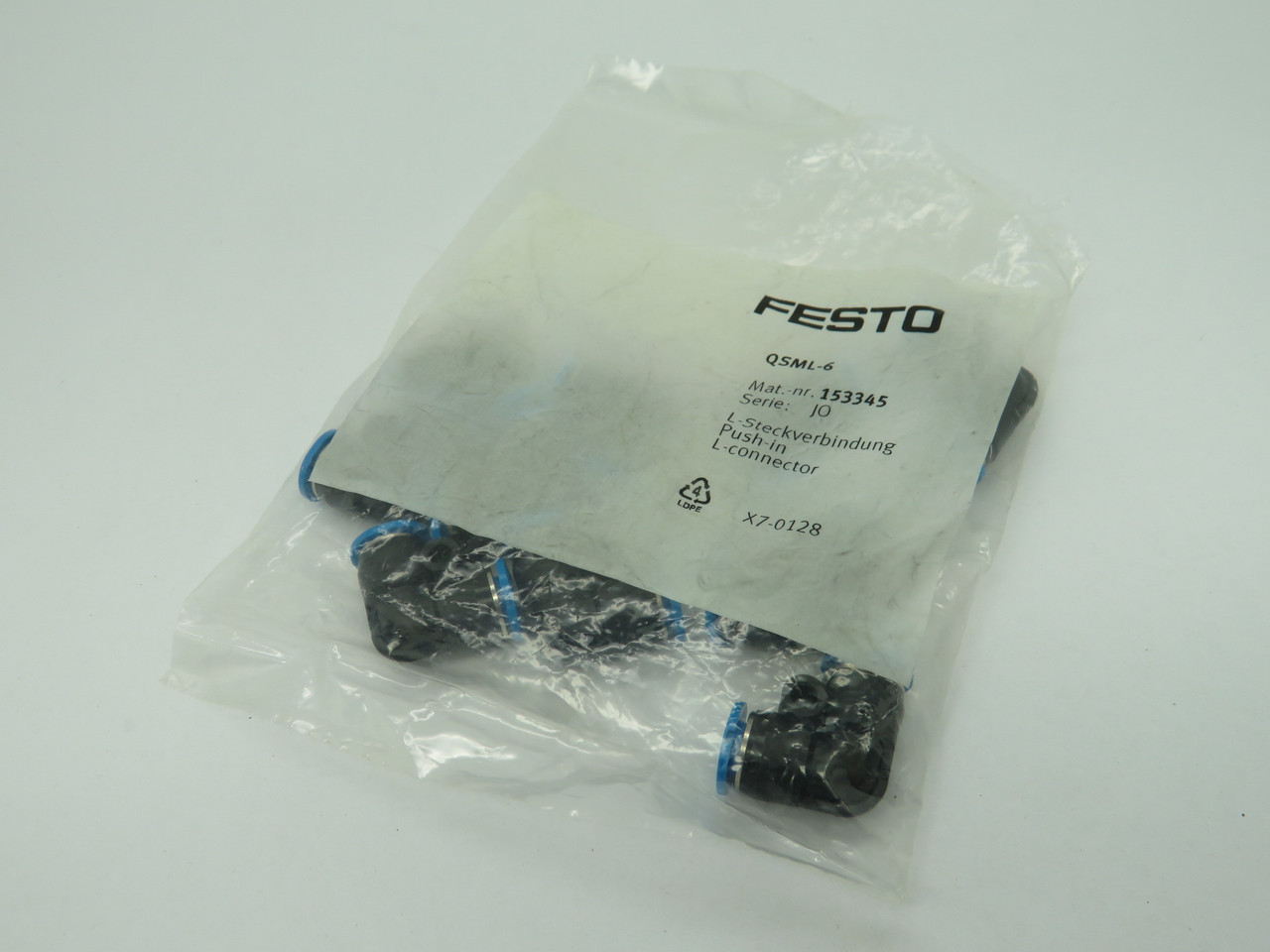 Festo 153345 QSML-6 Mini Push-In L-Connector 6mm Tubing OD 10-Pack *Open* NWB