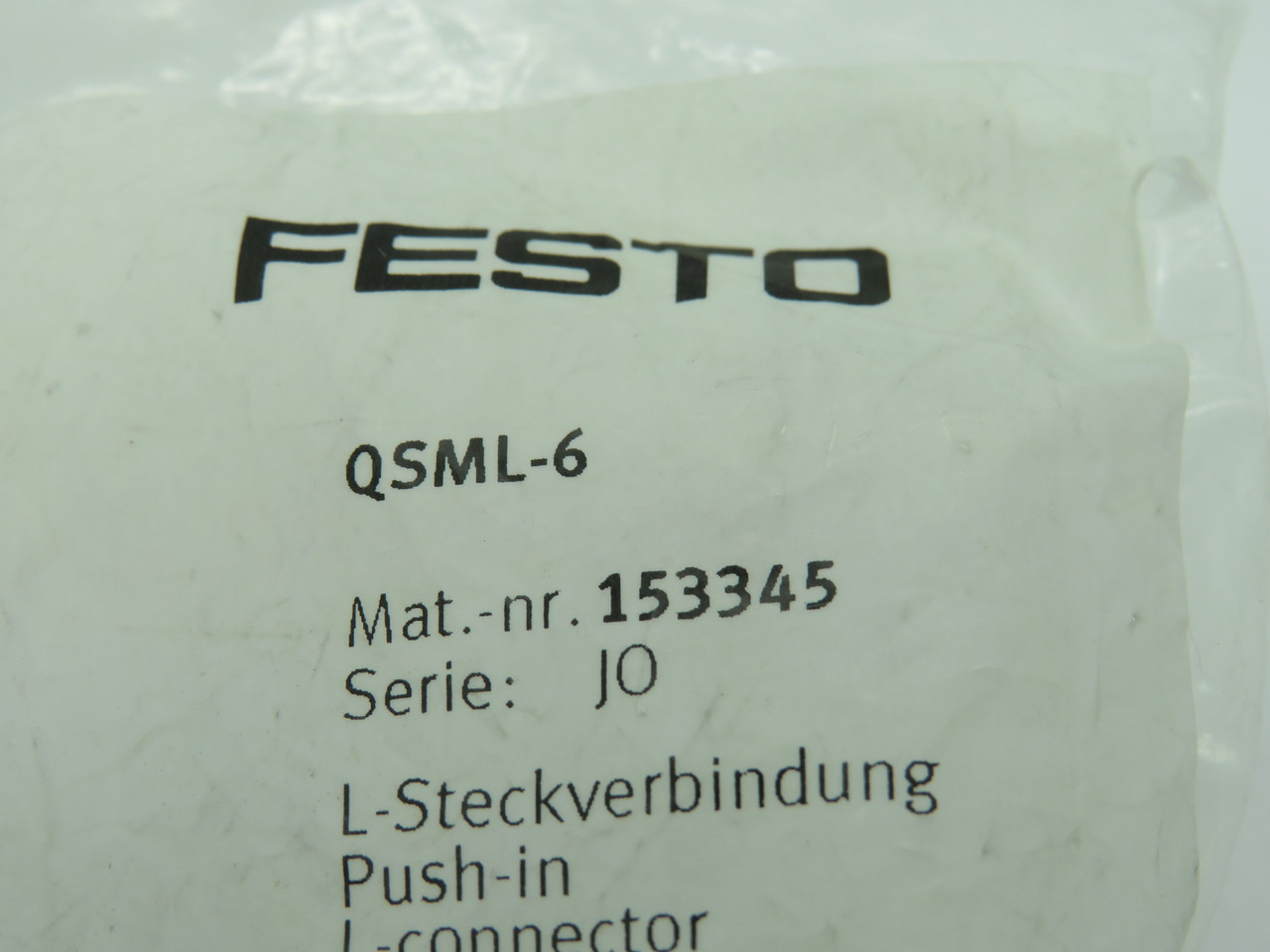 Festo 153345 QSML-6 Mini Push-In L-Connector 6mm Tubing OD 10-Pack *Open* NWB