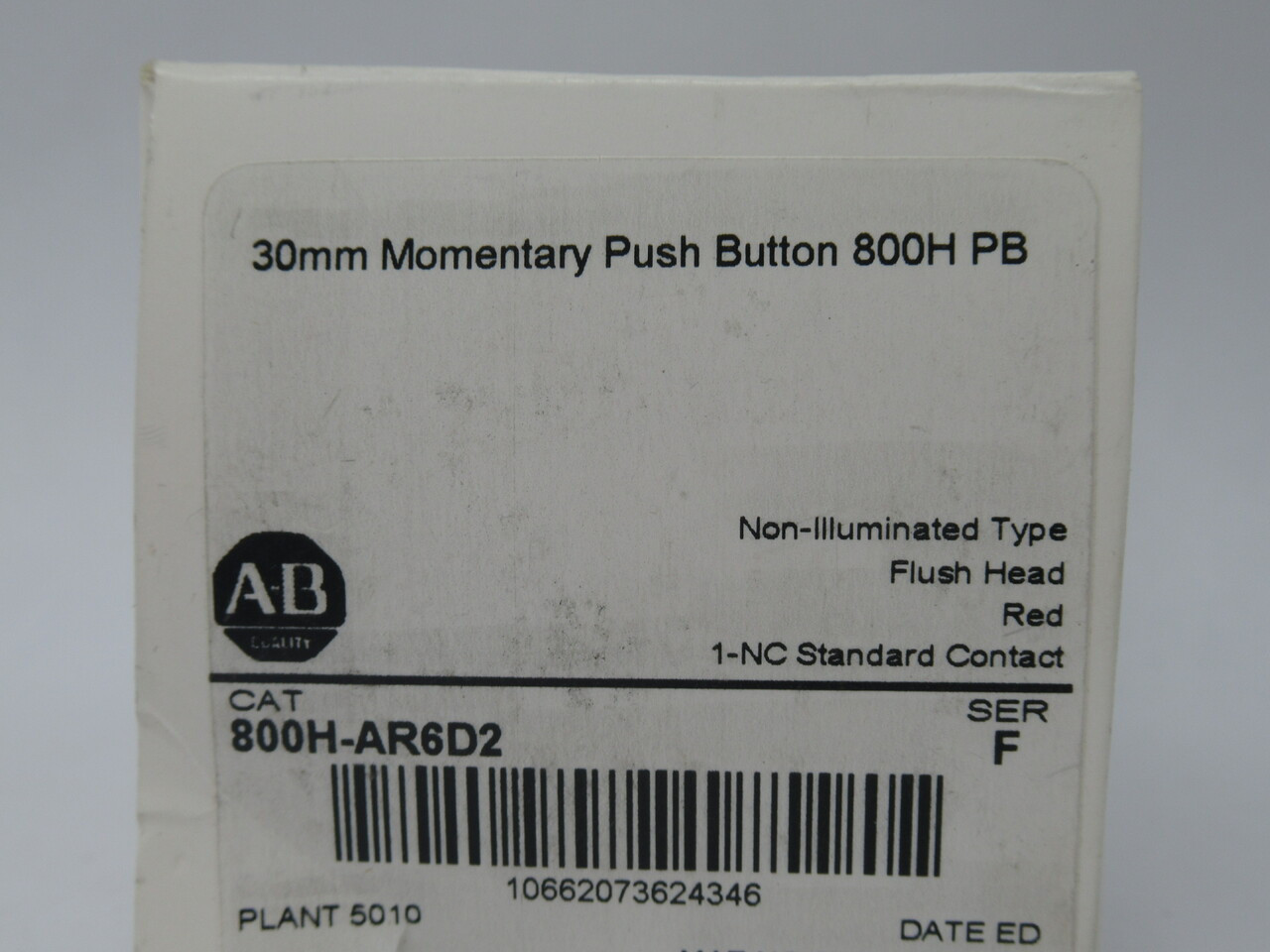 Allen-Bradley 800H-AR6D2 Series F Flush Head Red Push Button 1NC NEW