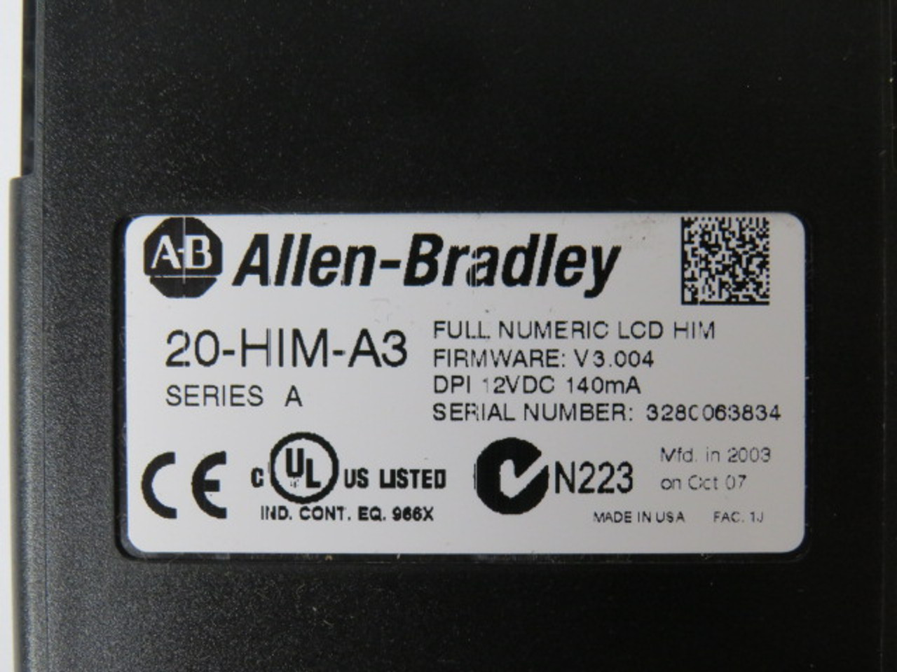 Allen-Bradley 20-HIM-A3 Full Numeric LCD Keypad Series A Firmware V3.004 USED