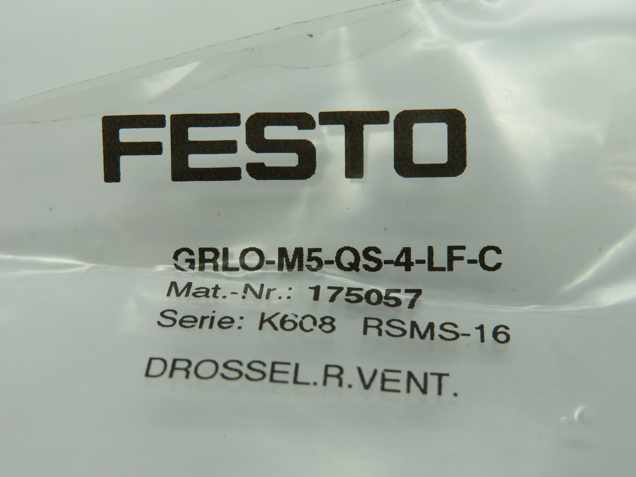 Festo 175057 GRLO-M5-QS-4-LF-C Throttle Valve M5 x 4mm Tubing OD OPEN BAG NWB
