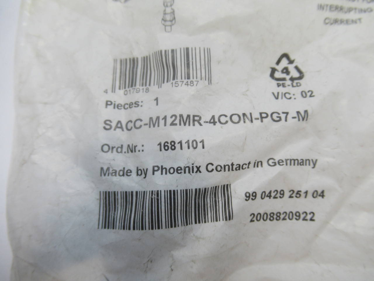 Phoenix Contact SACC-M12MR-4CON-PG7-M Connector 125V 3A 4 Position 1681101 NWB