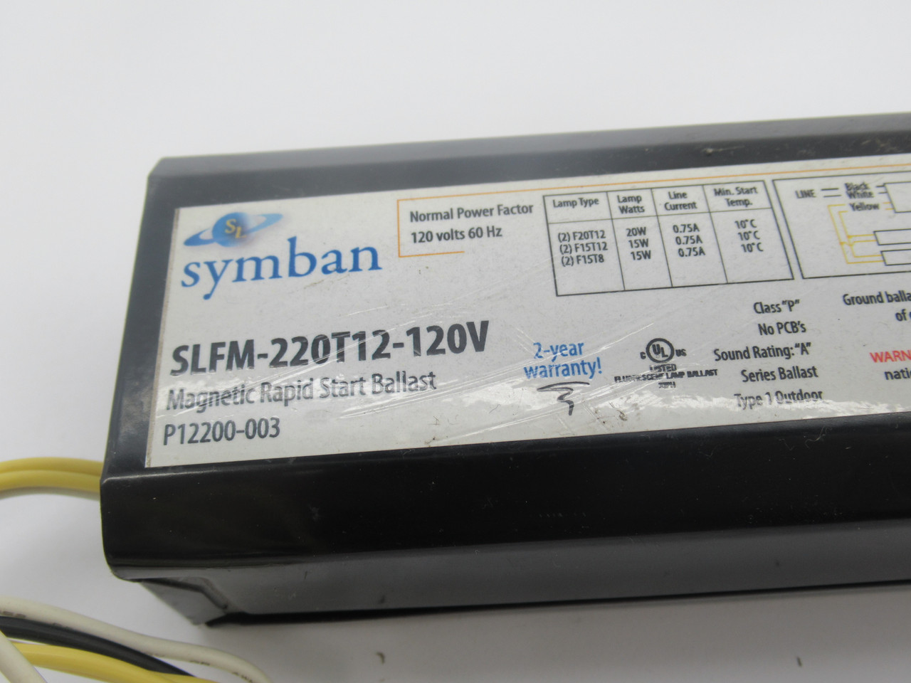 Symban SLFM-220T12-120V Magnetic Rapid Start Ballast 120V 60Hz USED