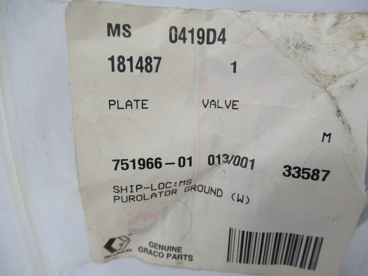 Graco 181487 Valve Plate NWB