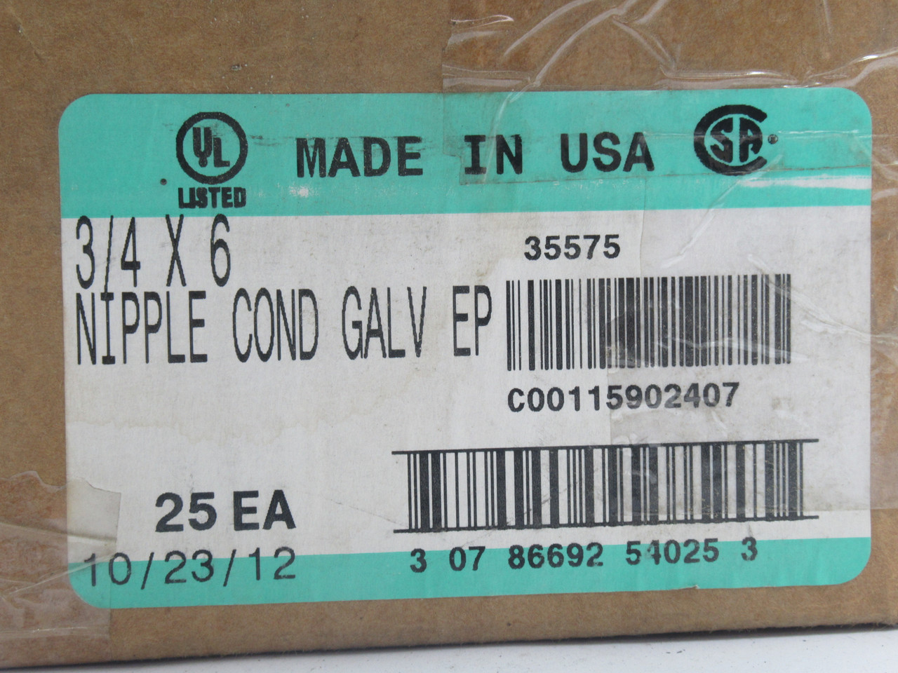 Wheatland 35575 Rigid Conduit Nipple 6" Length 3/4" Thread Lot of 25 NEW