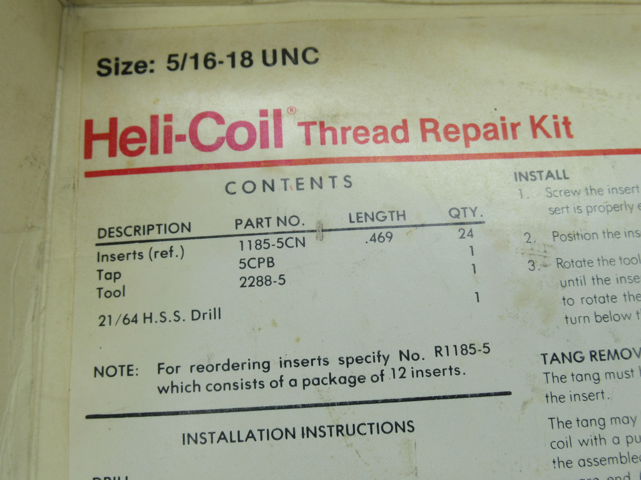 Helicoil 5401-5 Master Thread Repair Kit *Missing Some Inserts* 5/16-18 USED