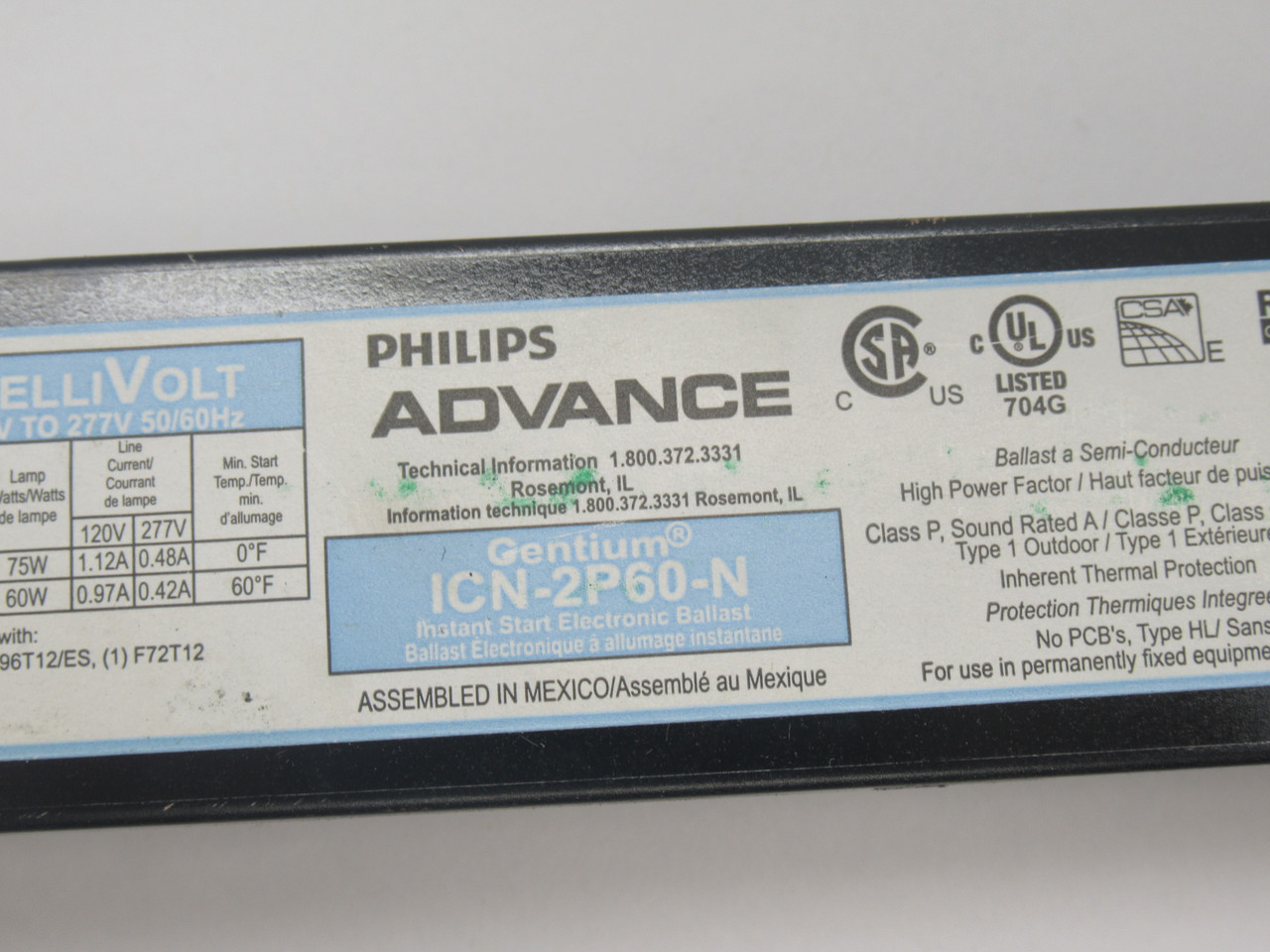 Philips Advance ICN2P60N Florescent Ballast 120277V 50/60HZ USED