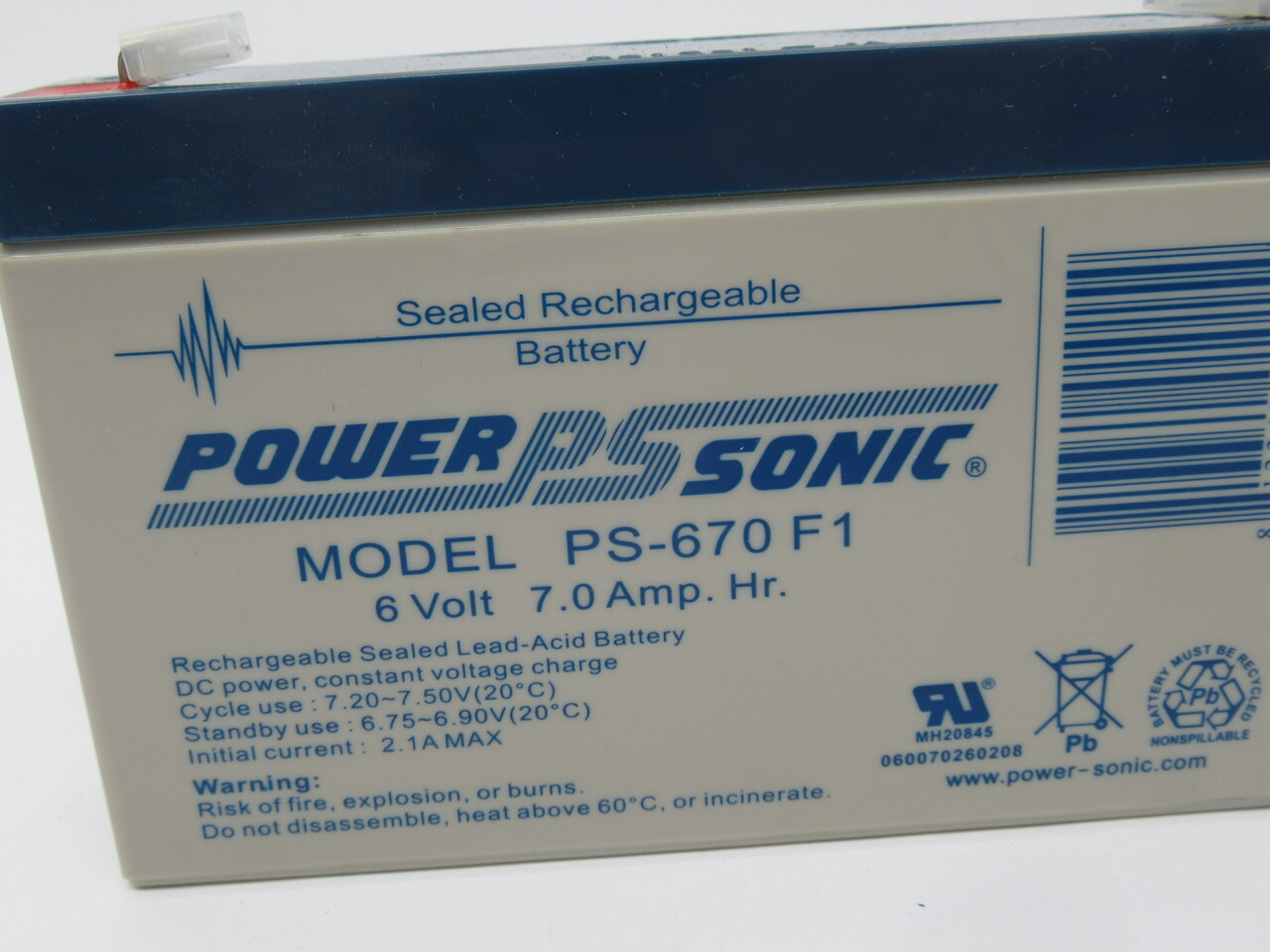 Power Sonic PS-670F1 Rechargeable Battery 6V 7.0A NEW