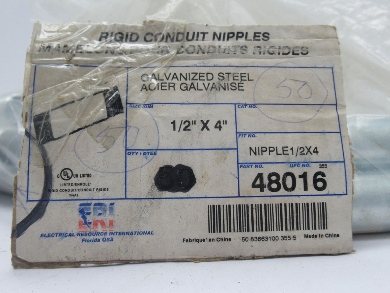 ERI 48016 Rigid Conduit Nipple 4" Length 1/2"Thread Lot of 47 NOP