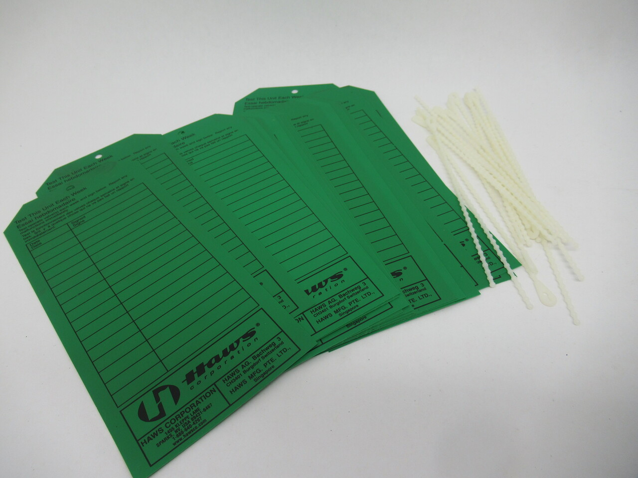 Haws SP170 Green Tags w/Zip Tie "Test This Unit Each Week" Lot of 19 NWB