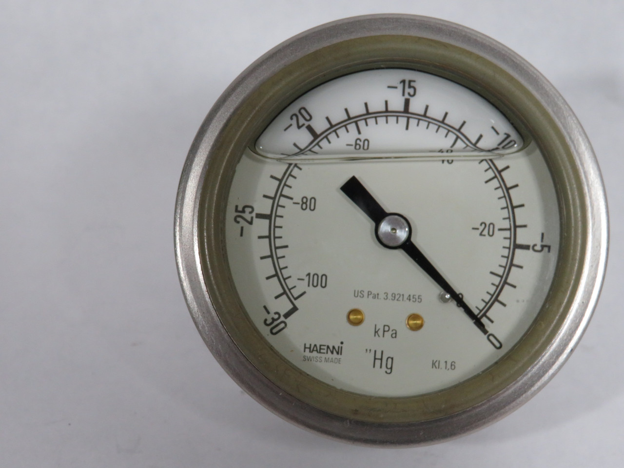 Haenni KI1.6 Liquid Filled Pressure Gauge -30~0"HG -100~0kPa 1/4"CBM 2-1/2" USED