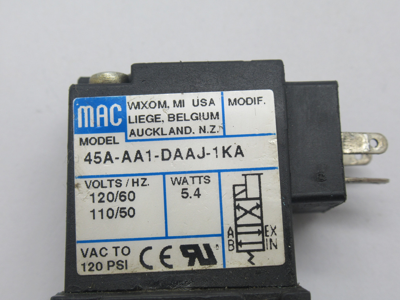 MAC 45A-AA1-DAAJ-1KA Solenoid Valve 110/120V 50/60Hz 5.4W USED