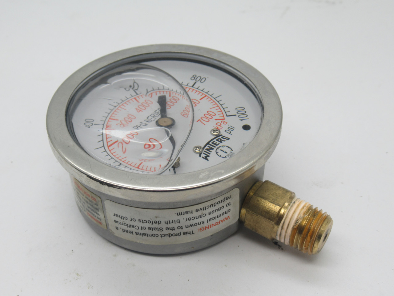 Winters PFQ2469 Liquid Filled Pressure Gauge 0-1000psi 2" Diam 1/4" NPT USED