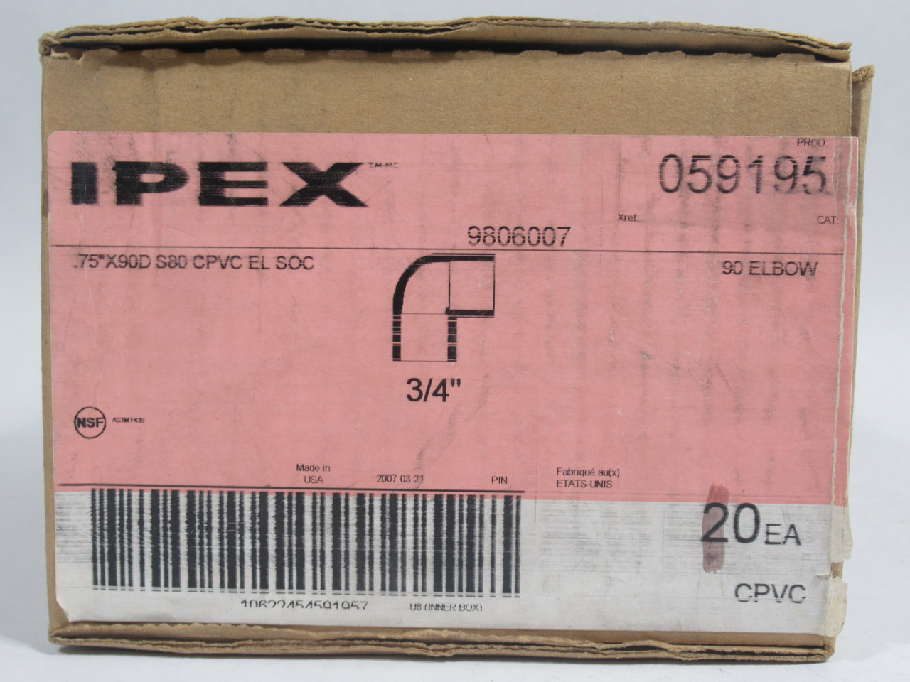 Ipex 059195 Sch80 CPVC Elbow Fitting Socket 3/4" Lot of 4 NEW