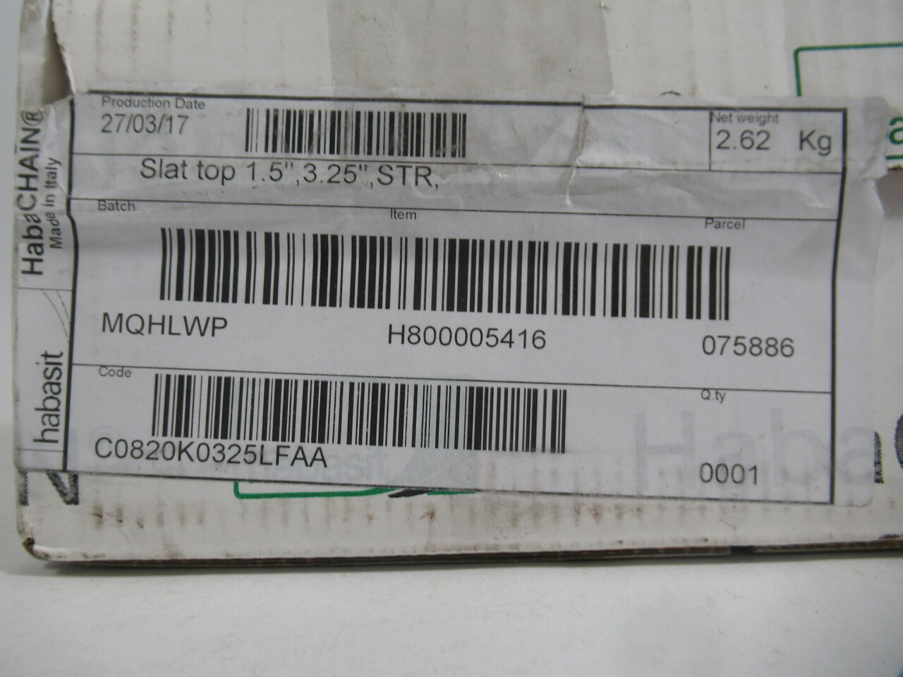 Habasit C0820K0325LFAA 820 Series Table Top Chain 10FT OPEN BOX NEW