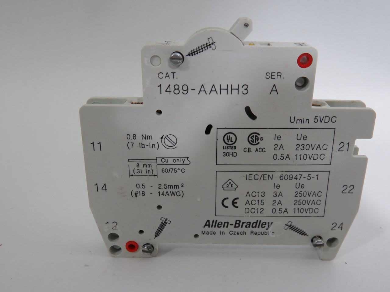 Allen-Bradley 1489-AAHH3 Ser A Auxiliary Switch 2A@240VAC USED