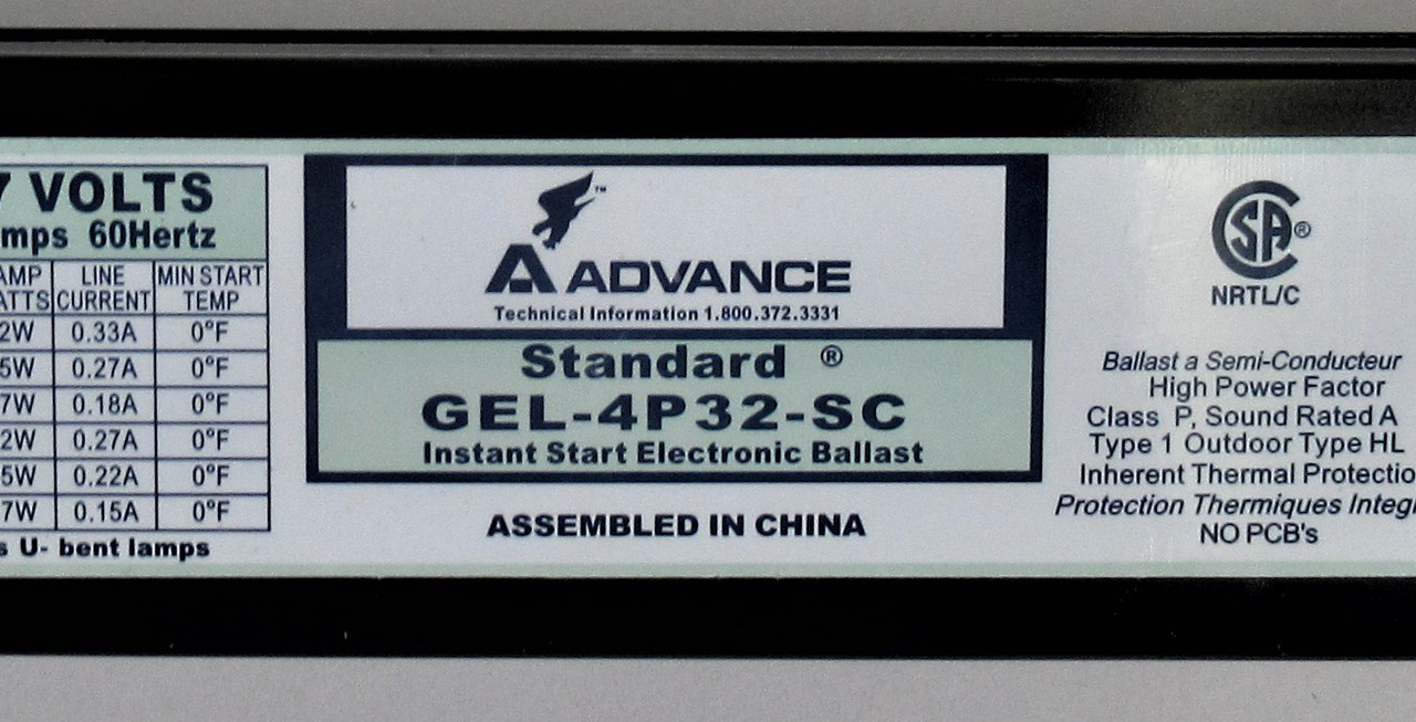 Advance GEL-4P32-SC Ballast 347V 60HZ 0.33AMP Lot of 12 SHELF WEAR NEW