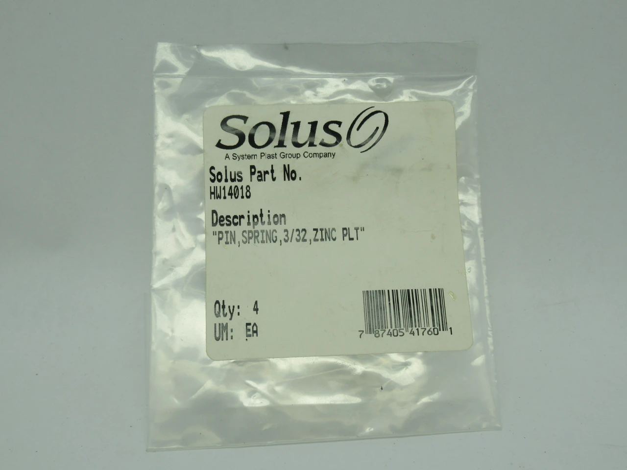 Solus HW14018 Spring Pin 3/32" 4-Pack NWB