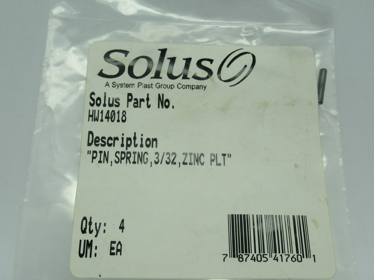Solus HW14018 Spring Pin 3/32" 4-Pack NWB