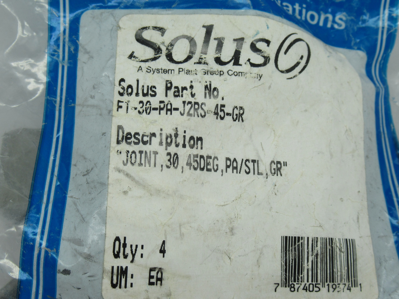 Solus FT-30-PA-J2RS-45-GR Conveyor Corner Joint Ser. 30 45-Deg 4-Pack NWB