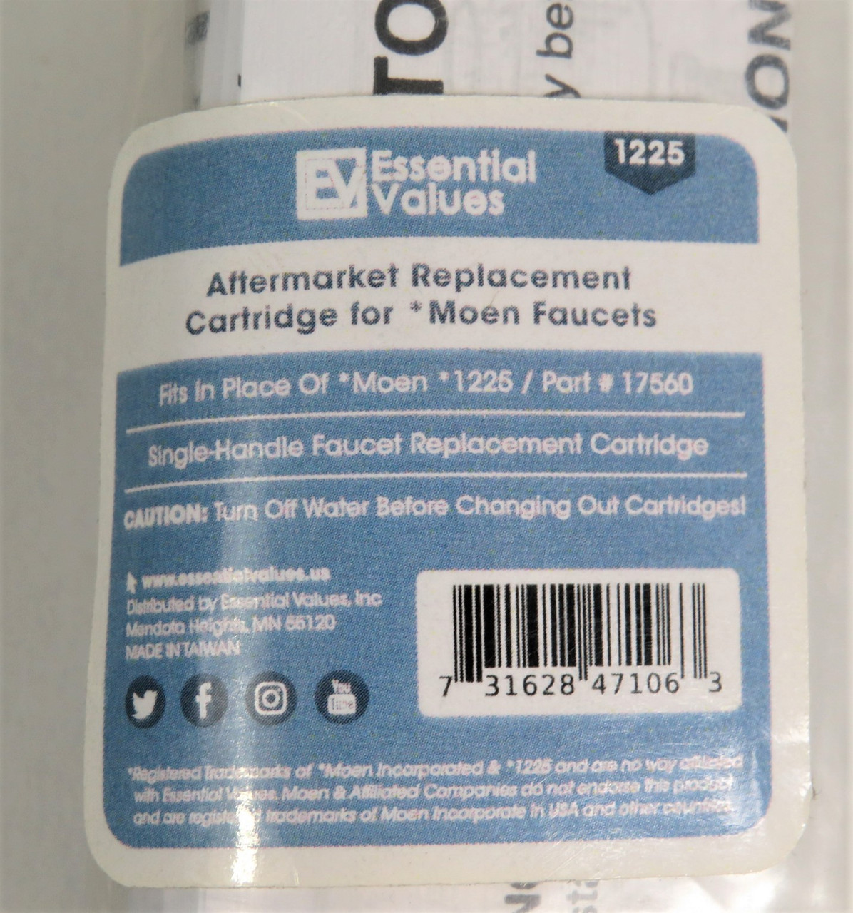 Essential Values 17560 Replacement Faucet Cartridge NEW