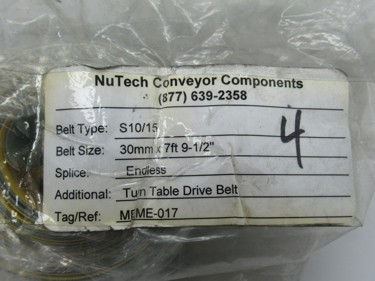 Nutech Conveyor S10/15 Turn Table Drive Belt 30mmx7’ 9-1/2" Endless NWB