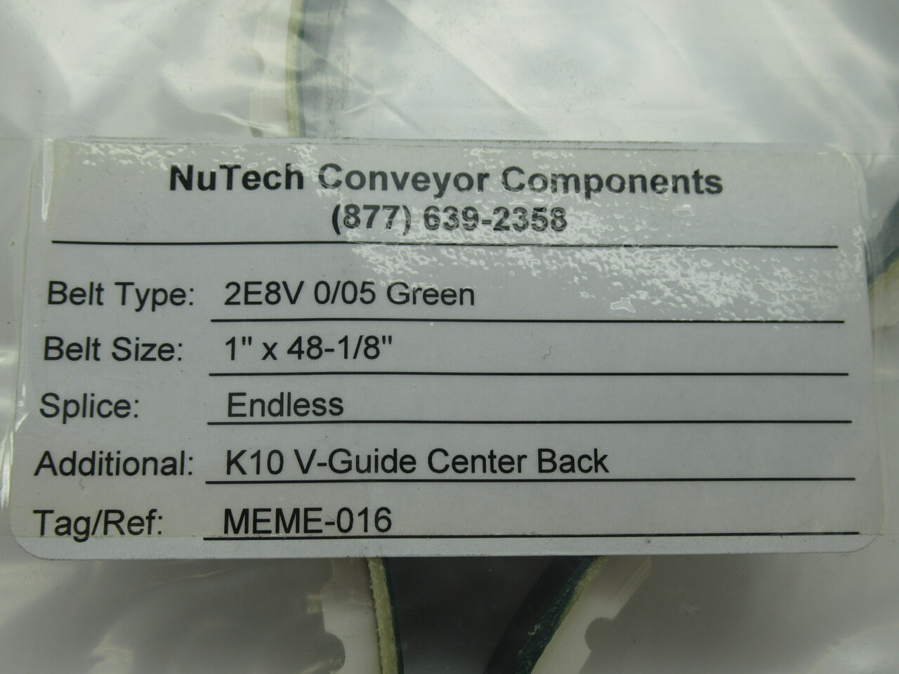 NuTech Conveyor 2E8V0/05 Green Conveyor Belt 1"x48-1/8" Endless K10V-Guide NWB