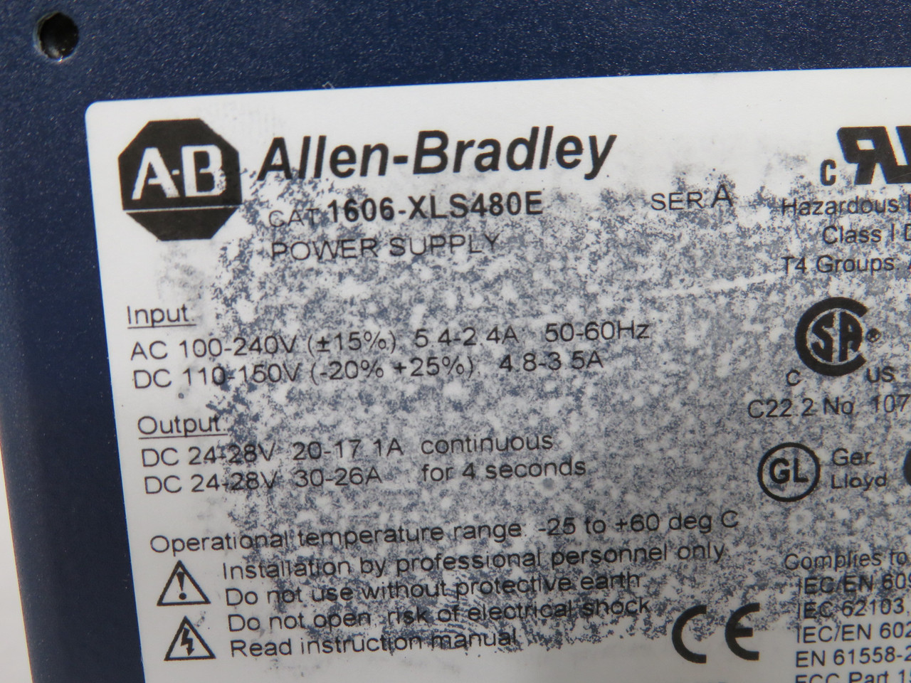 Allen-Bradley 1606-XLS480E Ser A Power Supply Out: 24-28V 20-17.1A/30-26A USED