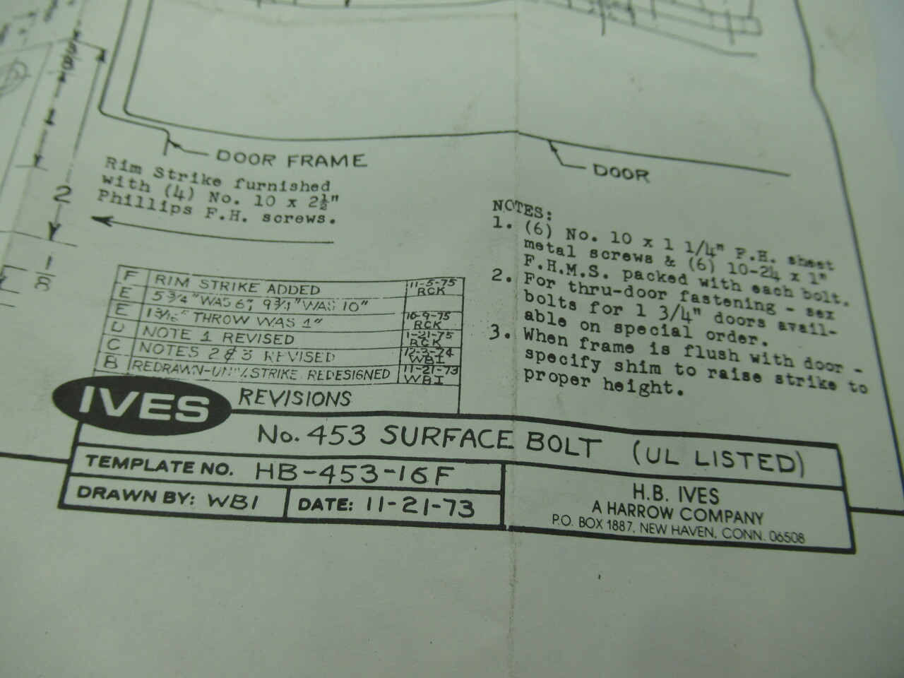 Ives SB453-TB Surface Bolt Kit NOP