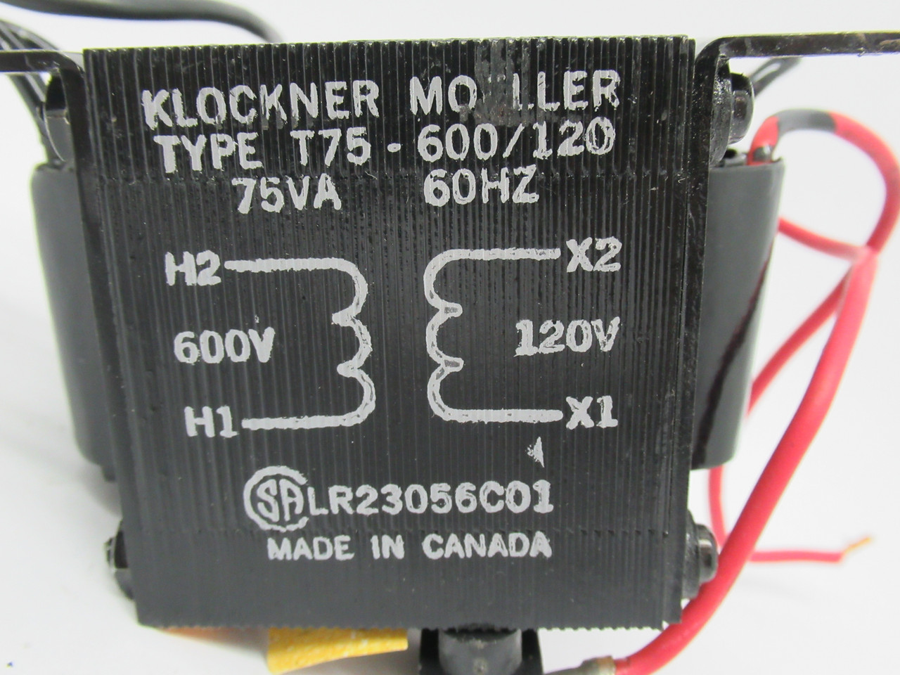 Klockner-Moeller T75-600/120 Transformer 75VA Pri 600V Sec 120V USED