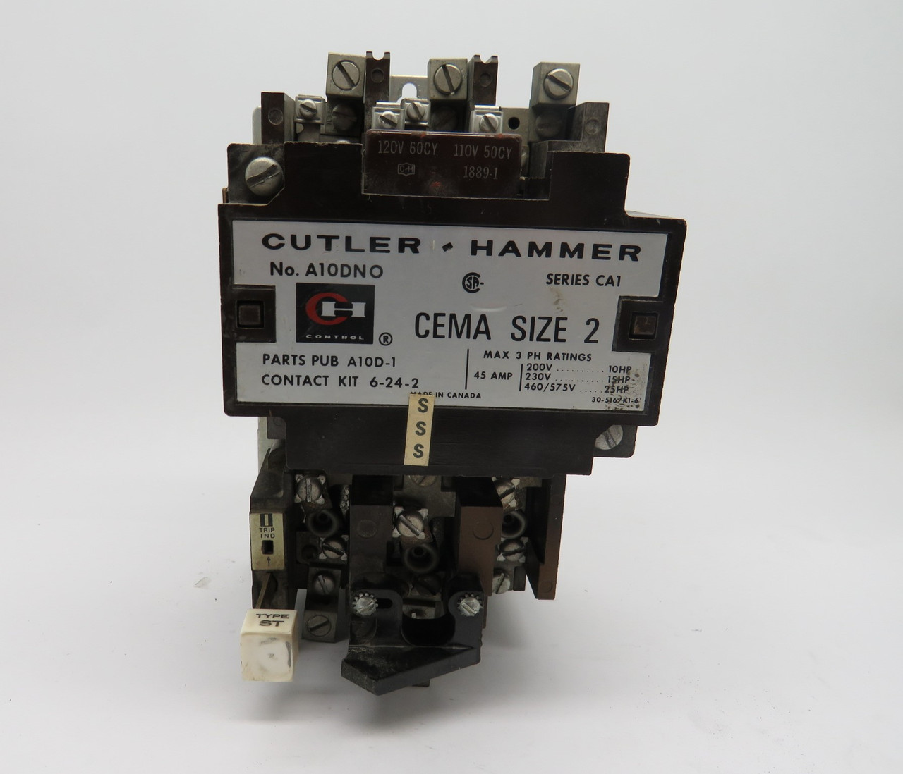Cutler-Hammer A10DN0 Ser CA1 Motor Starter 460/575V 45A 25HP 3Ph USED