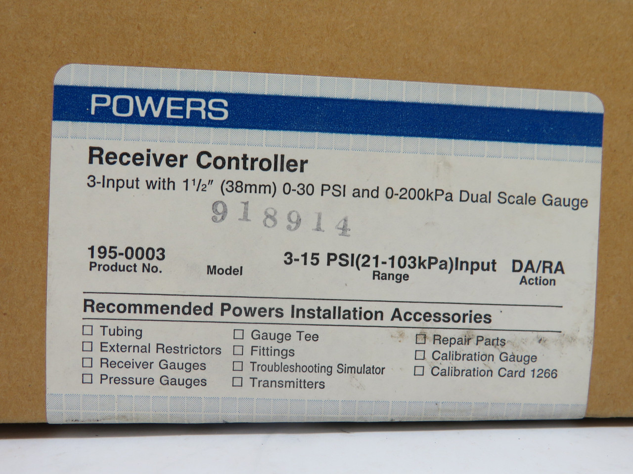 Powers 195-0003 Multiple Input Receiver Controller 0-30psi 0-200kPa NEW