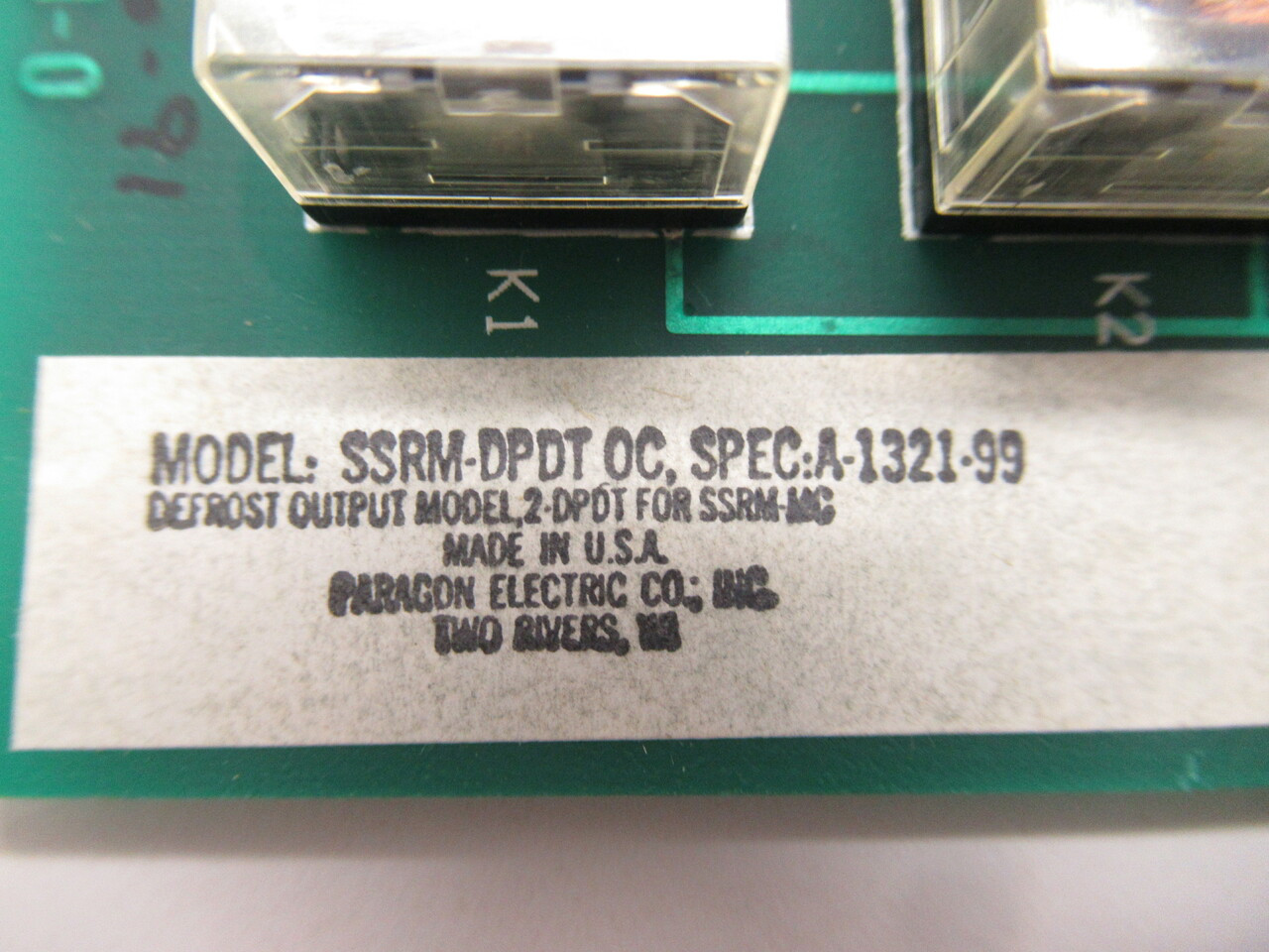 Paragon Electric SSRM-DPDT OC Defrost Output Card Model 2 2A 120/208-240VAC USED