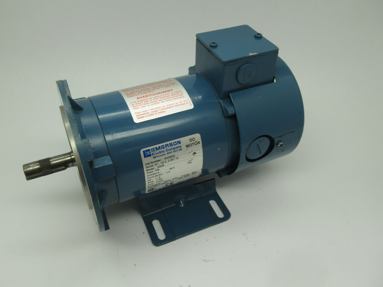 Emerson WC0502 DC Motor 1/2HP 1750RPM 90V 56C TEFC 5A USED