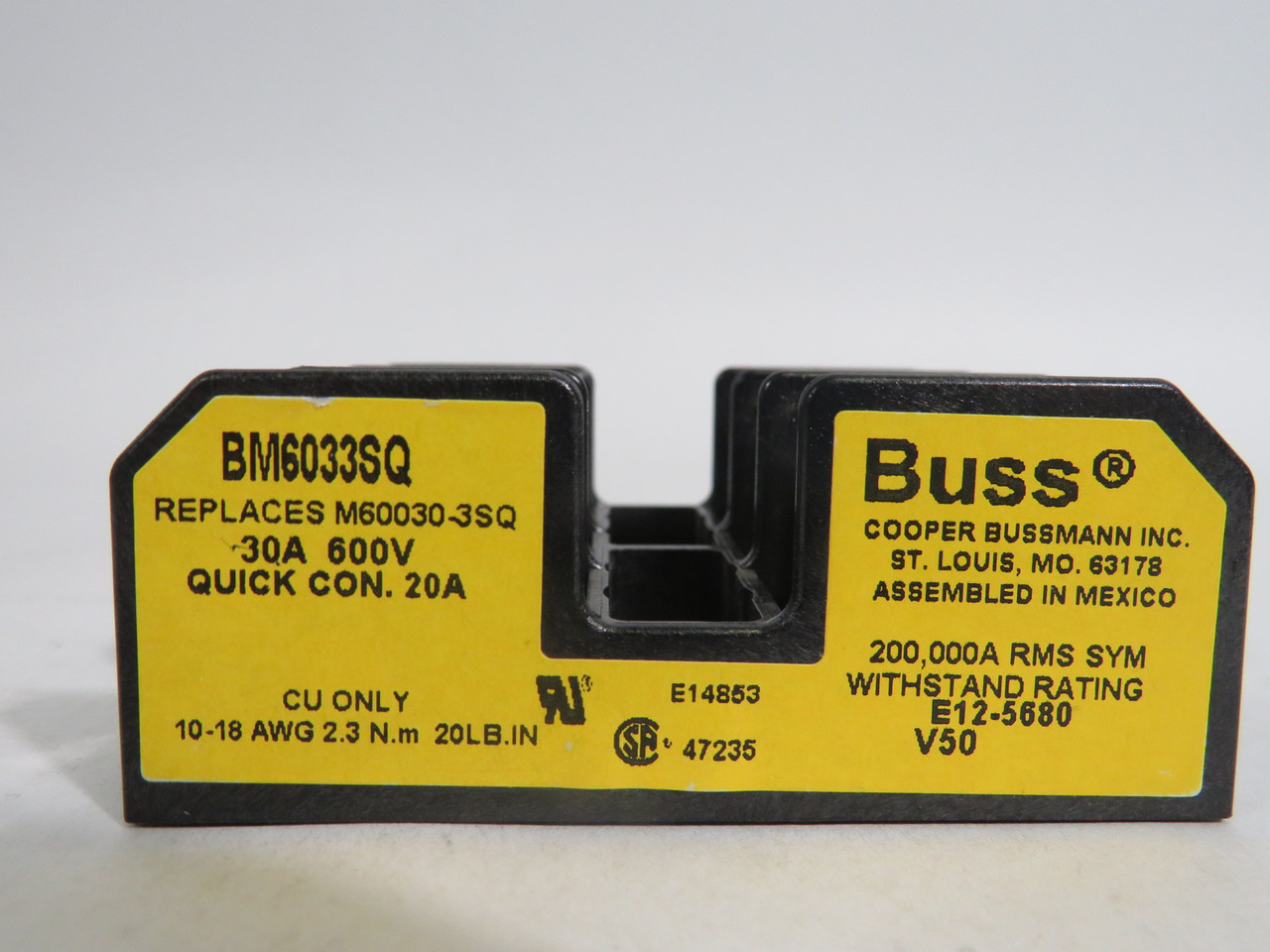 Bussmann BM6033SQ Fuse Holder 30A 600V 3 Pole USED