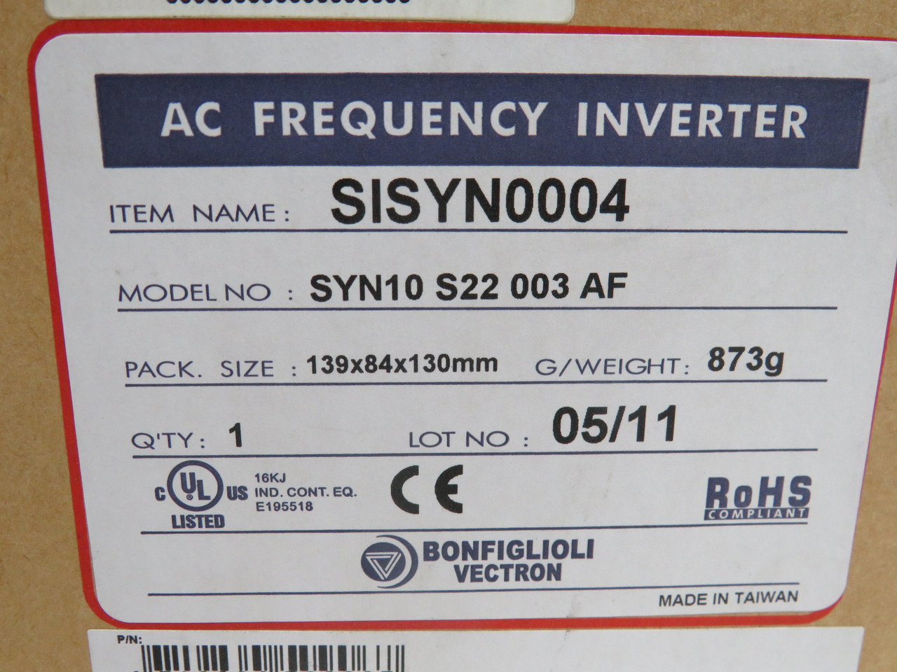 Bonfiglioli SYN10-S-220-03-AF Variable Speed AC Drive 0.5HP 3Ph 0-240V NEW