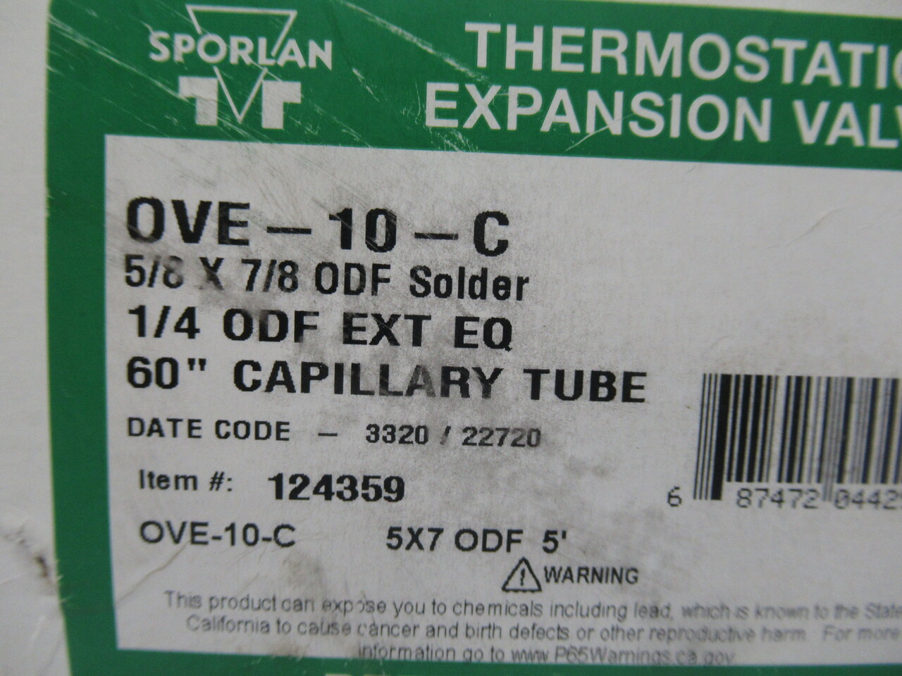 Sporlan OVE-10-C Thermostatic Expansion Valve 5/8x7/8 ODF Solder 124359 NEW